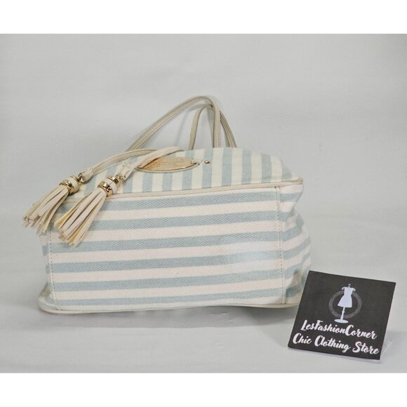 J. Pot Women's Light Blue Canvas Casual Striped Handbag Size Medium 2056 - Picture 10 of 14